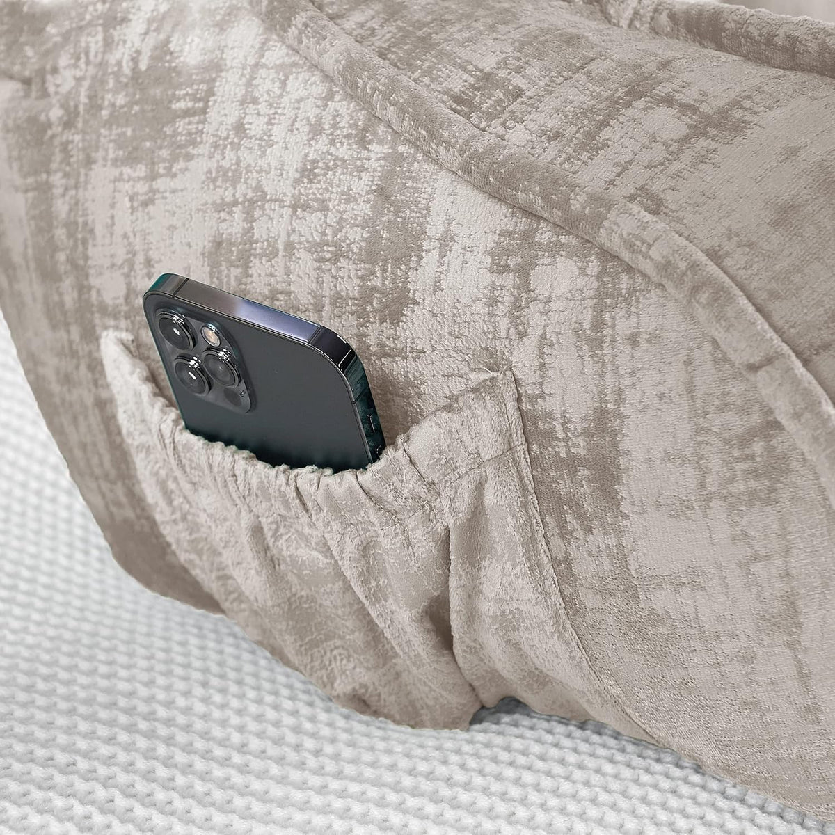 DIY Assembly Art Velvet Backrest Reading Bed Rest Pillow with Arms & Pockets, 18" H for Sitting in Bed Couch Sofa, Back Support Cushion with Removable Cover, 20"x18"x17", Aqua