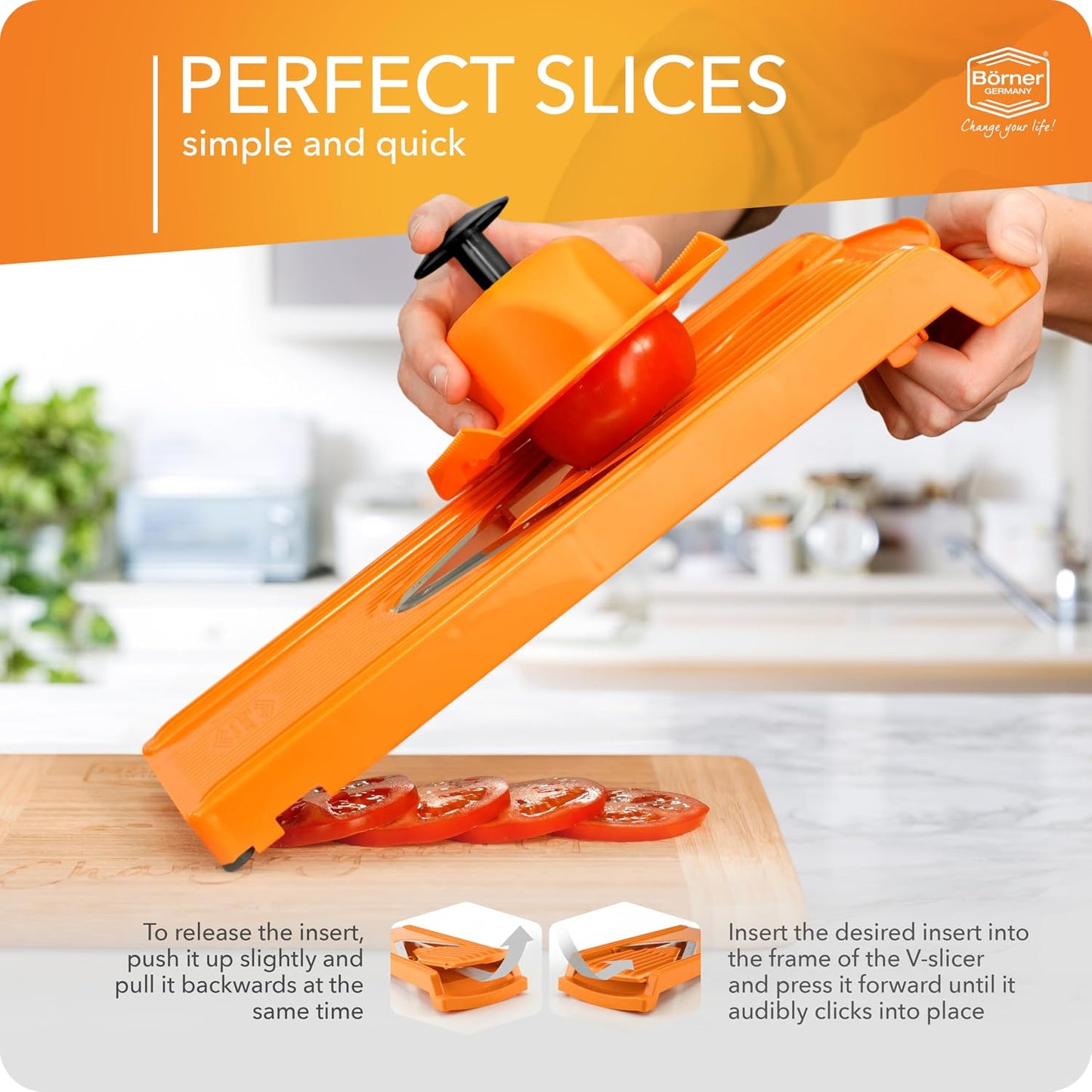 Mandoline Food Slicer Börner V3 (Starter Set) by Reston Lloyd • V-Slicer with Blade Storage & Safety Food Holder • Made in Germany • Fruit & Vegetable Chopper • Multiple Settings: White