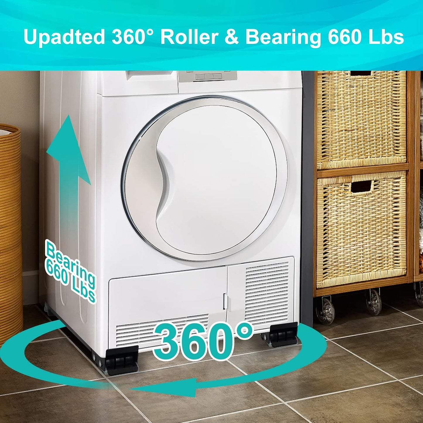 Extendable Furniture Appliances Rollers, Mover Tools for Moving, Black | 24 Roller & Brake Equipment for Heavy Washing Machine Refrigerator for Mobile Wheels Strong Base Stand Hold Up to 660 lb