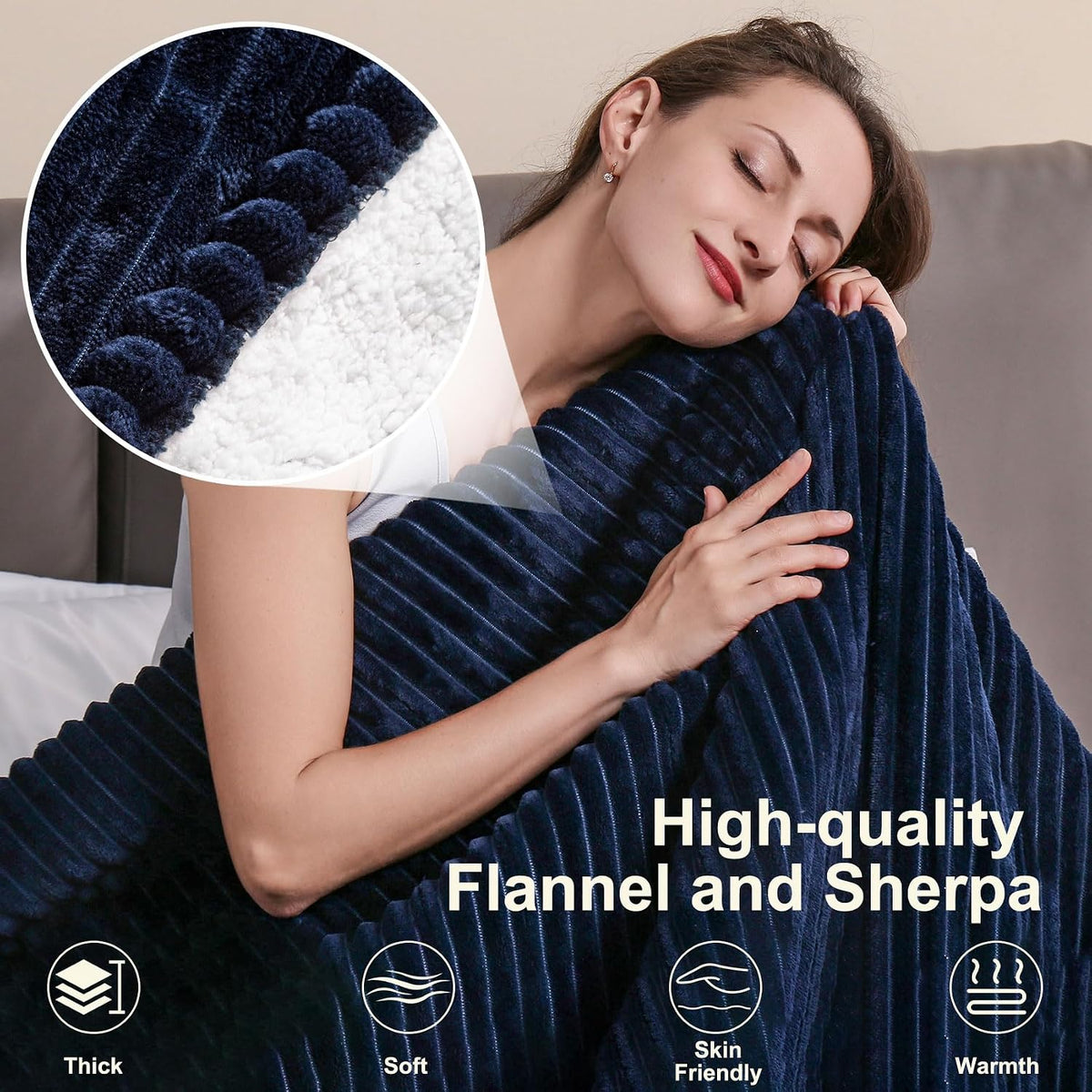 Tefici Heated Blanket Throw,Ultra Soft 2-Layer Flannel Electric Blanket