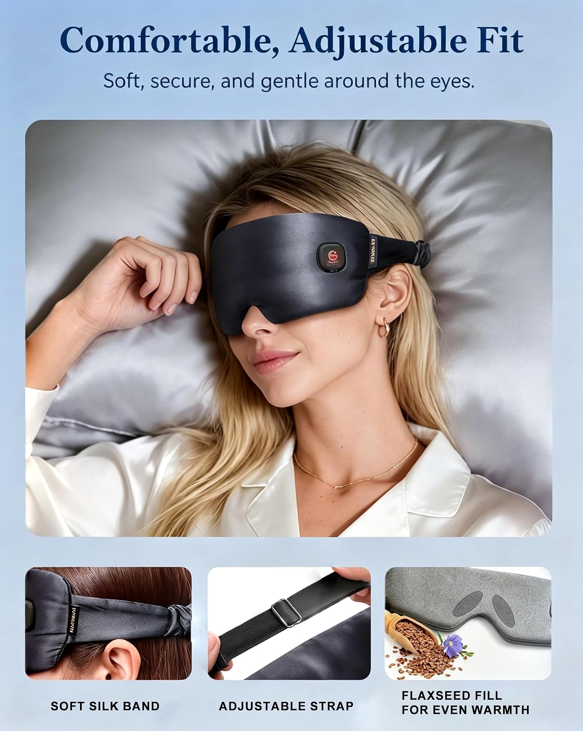 Heated Eye Mask for Dry Eyes Silk Cordless Warm Eye Compress Daily Eye Care | Soothing Relief for Migraine & Tired Eyes, Multi Scene Use for Home Office Travel, Rechargeable & Washable,FSA Eligible HSA