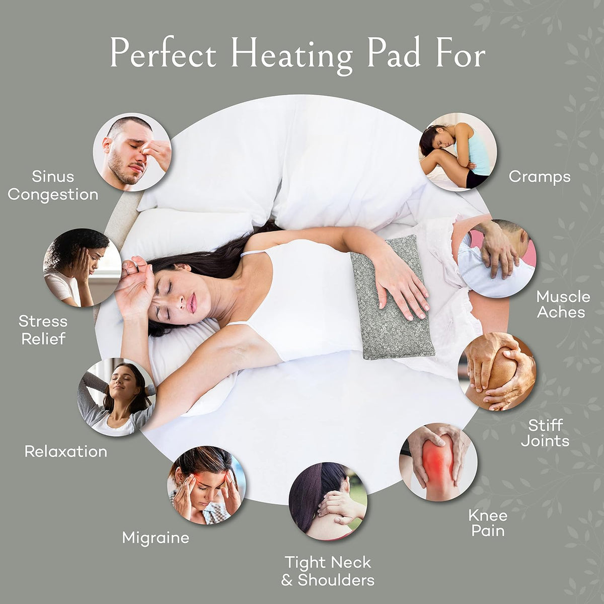 SacksyThyme Microwave Heating Pad for Back, Neck, Menstrual Cramps, Shoulders, Leg Pain Relief - Hot Moist Microwavable Therapy Pack - Gray Unscented Flaxseed Heat Pad Made in USA