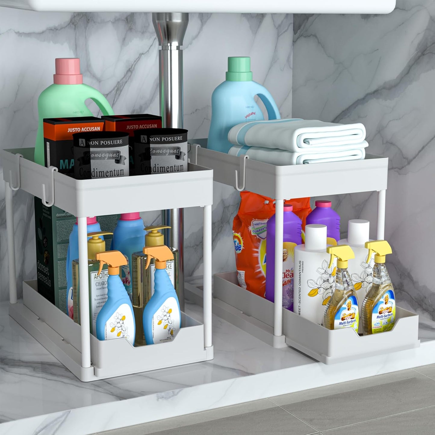 DEKAVA Under Sink Organizer 2 Pack, Bathroom Cabinet Organizer, 2 Tier Sliding Cabinet Basket Organizer Drawer, Multi-Purpose Bath Collection Baskets for Bathroom (Black)