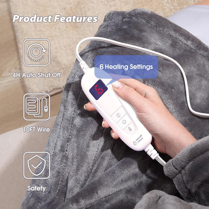Tefici Heated Blanket Throw,Ultra Soft 2-Layer Flannel Electric Blanket