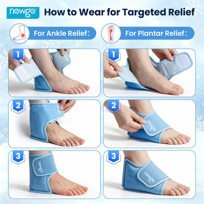 NEWGO Ankle Ice Pack Wrap for Plantar Fasciitis, Swelling & Sprain Relief | Reusable Heel Pain Relief, Stay Cold Longer, Flexible Gel, Leakproof, Easy to Wear, Achilles Tendonitis, Injury Recovery
