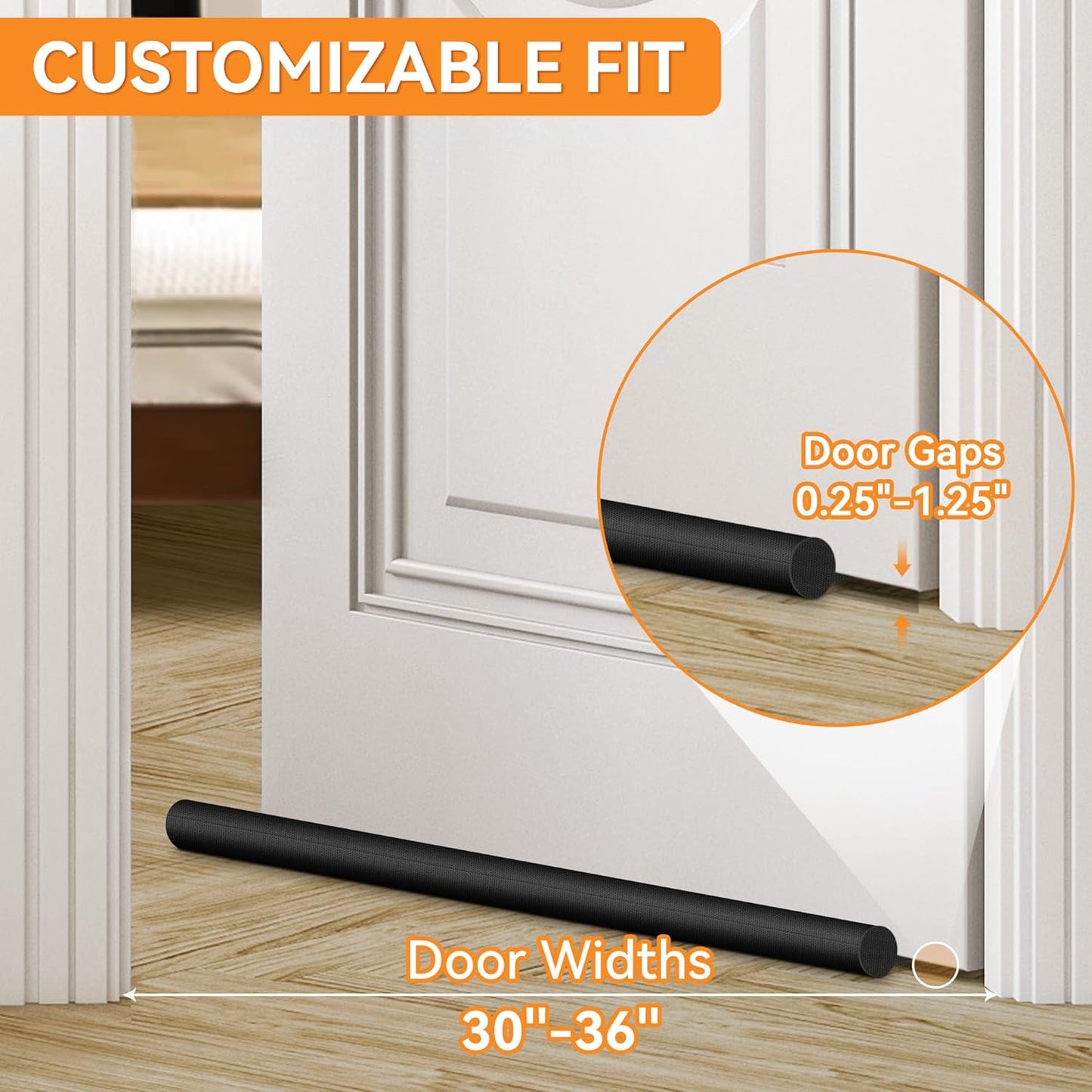 2 Pack Under Door Draft Stopper for Bottom of Door, Adjustable 30-36 Inch | Dual-Sided Door Gap Filler for Interior Doors; Trim-to-Fit Foam, No-Drill Setup, Helps Reduce Drafts, Heat Loss and Noise