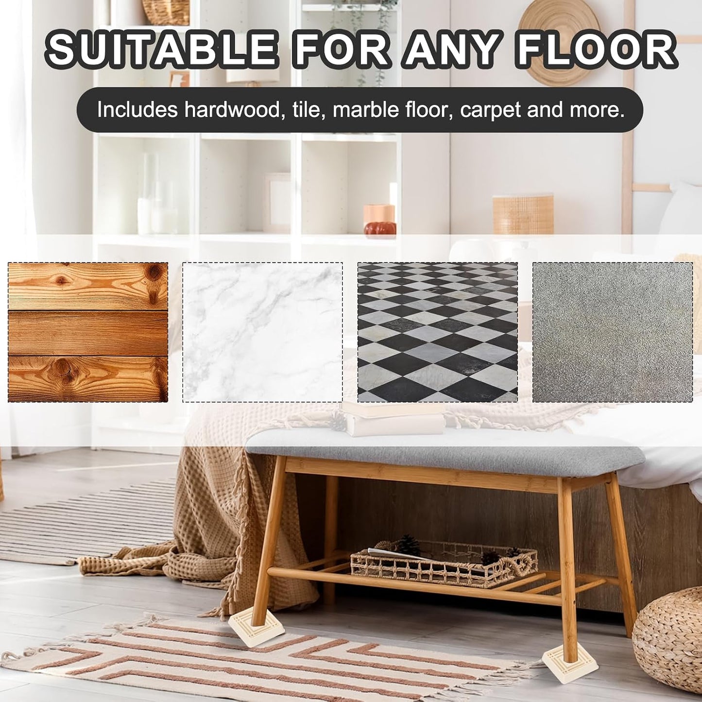 PATIKIL 1.5x1.5 Furniture Coasters, 12 Pcs Caster Cups Furniture Cups Rubber Non-Slip Square Feet Anti-Slip Stopper Pad Protector Sliding for Hardwood Floors Carpet Chair Table, Coffee
