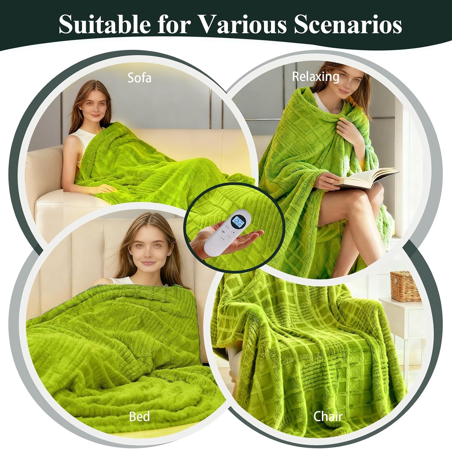 Heated Blanket Electric Throw, 50"X60" Heating Blanket Waffle with 12 Heat Levels, Fast Heating Blanket with 1-12H Timer, Overheat Protection with ETL & FCC for Bed Home Office Sofa (Light Gray）