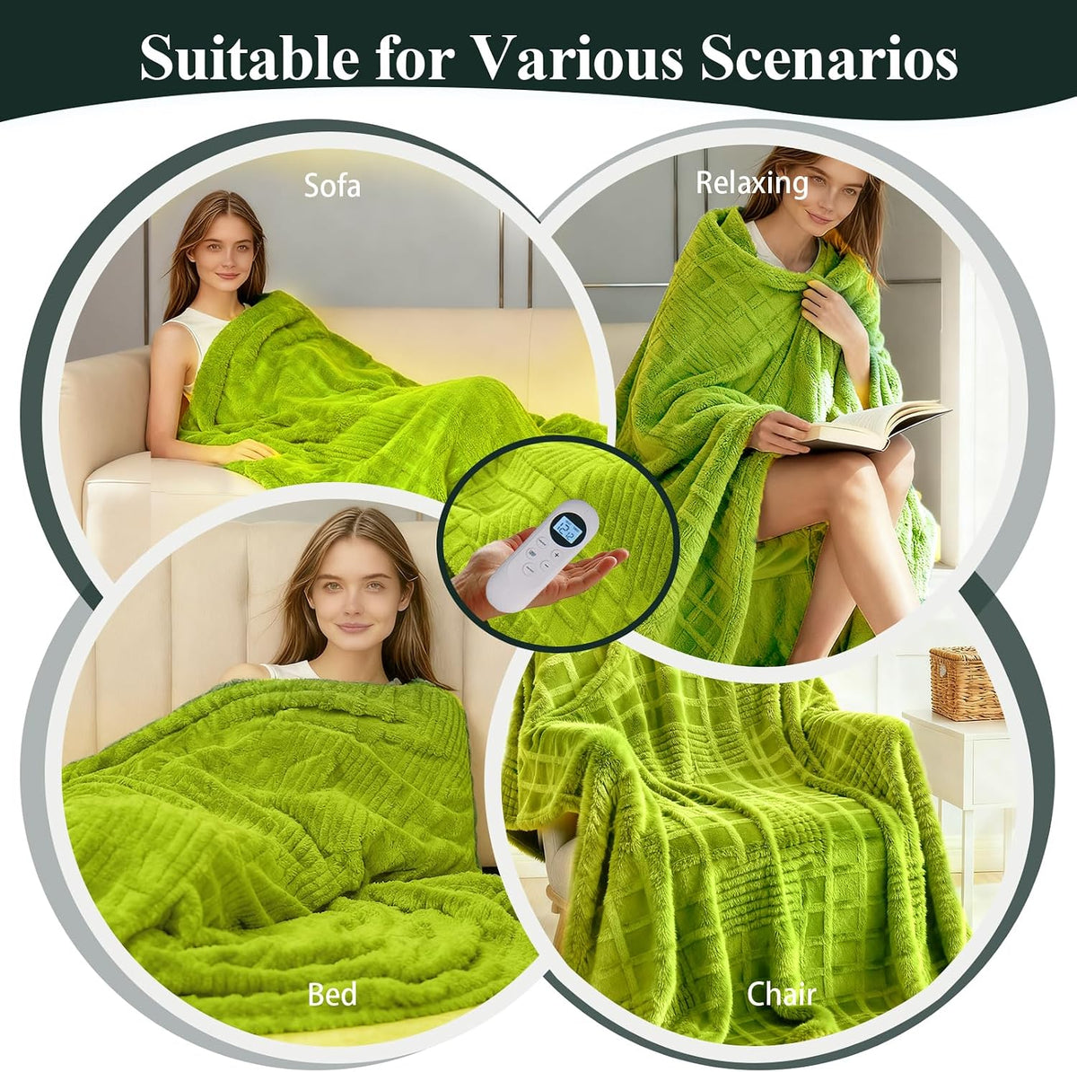 Heated Blanket Electric Throw, 50"X60" Heating Blanket Waffle with 12 Heat Levels, Fast Heating Blanket with 1-12H Timer, Overheat Protection with ETL & FCC for Bed Home Office Sofa (Light Gray）