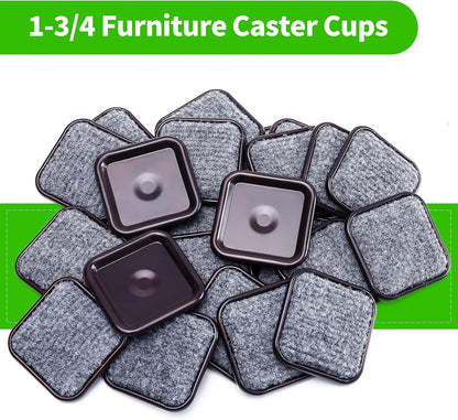 1 5/8" Round Carpet Bottom Furniture Caster Cups Furniture Coasters 24 Pack | Reusable Furniture Pads for Hardwood Floors, Carpet Sliders Floors Protectors to Tile or Laminate from Scratches, Brown/Gray