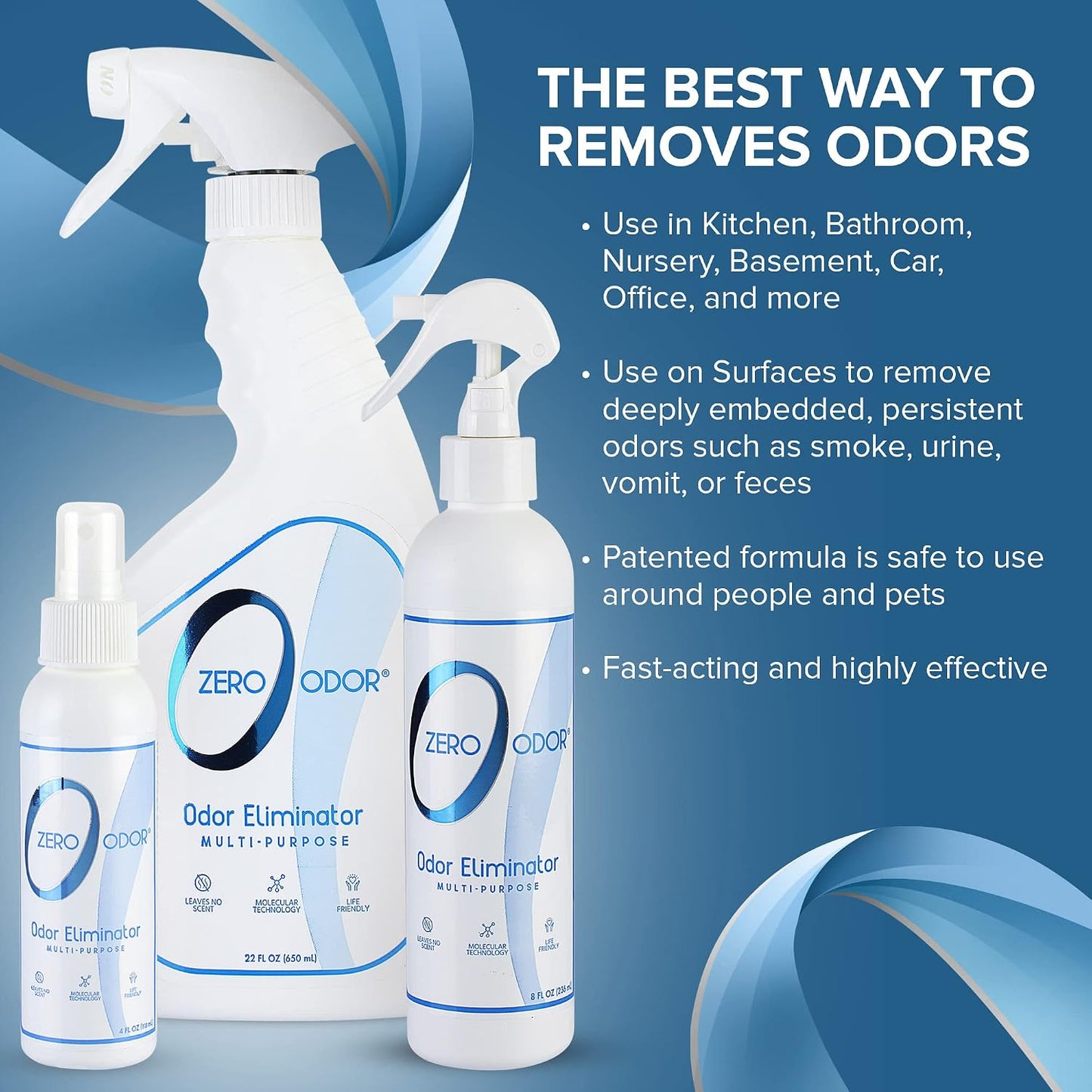 Zero Odor Multi-Purpose Odor Eliminator, Fabric & Room Deodorizer, 16 oz | Odor Eliminator Spray for Closet, Bathroom, Basement, Trash & Upholstery, Air and Surface use