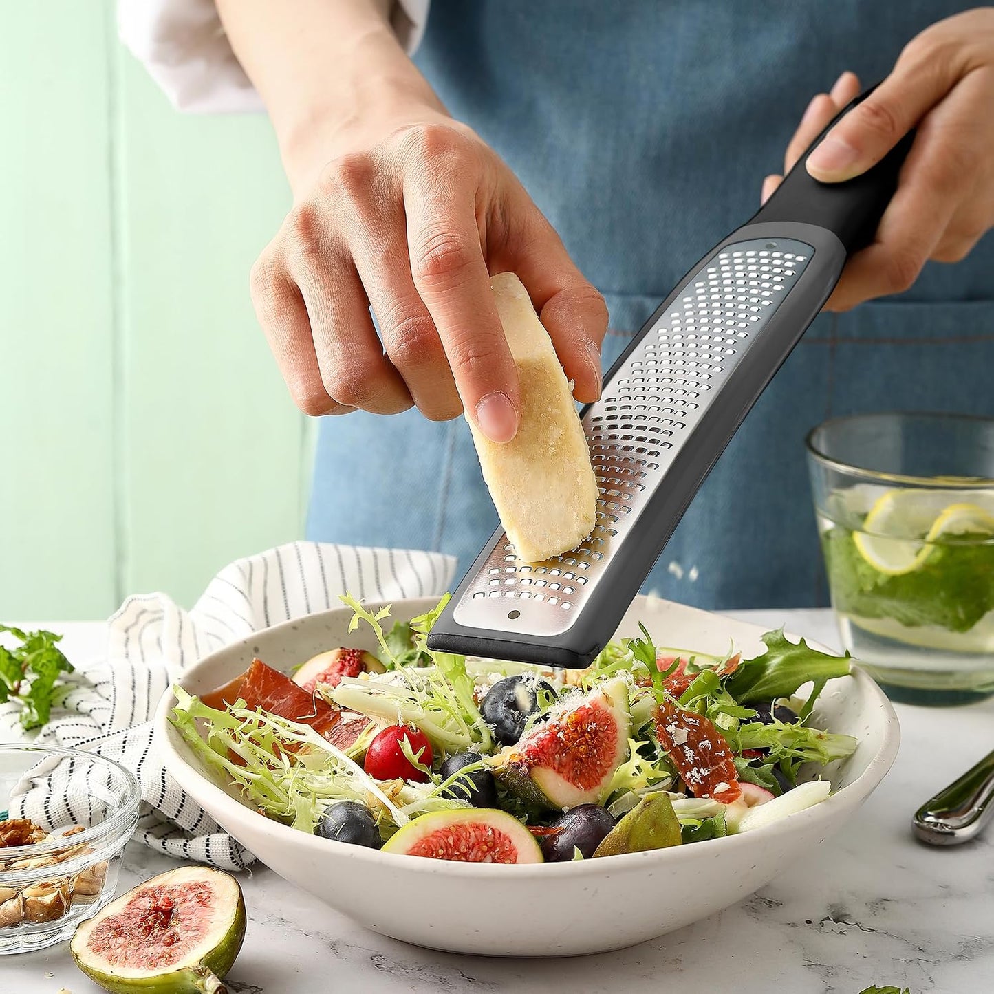 Spring Chef Stainless Steel Lemon Zester - Garlic & Ginger Grater - Gray | Premium Zester with Blade Cover, Cheese Grater with Handle for Parmesan, Nutmeg, Lime - Durable Citrus Zester, Fine Shred