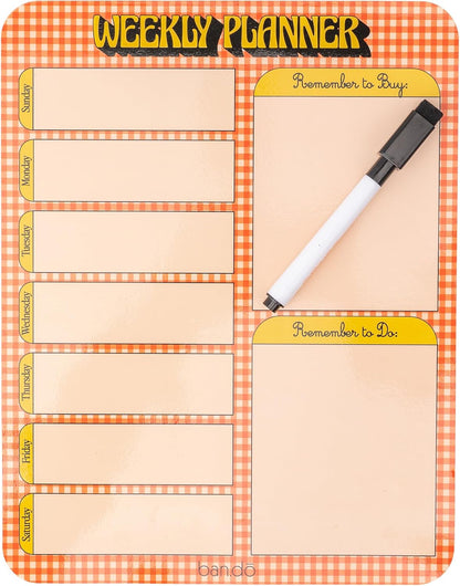 ban.do Dry Erase Board Weekly Planner, Orange Gingham | To-Do List Weekly Planner, Cute Whiteboard Task Manager Undated Calendar for Fridge, Filing Cabinet, Locker