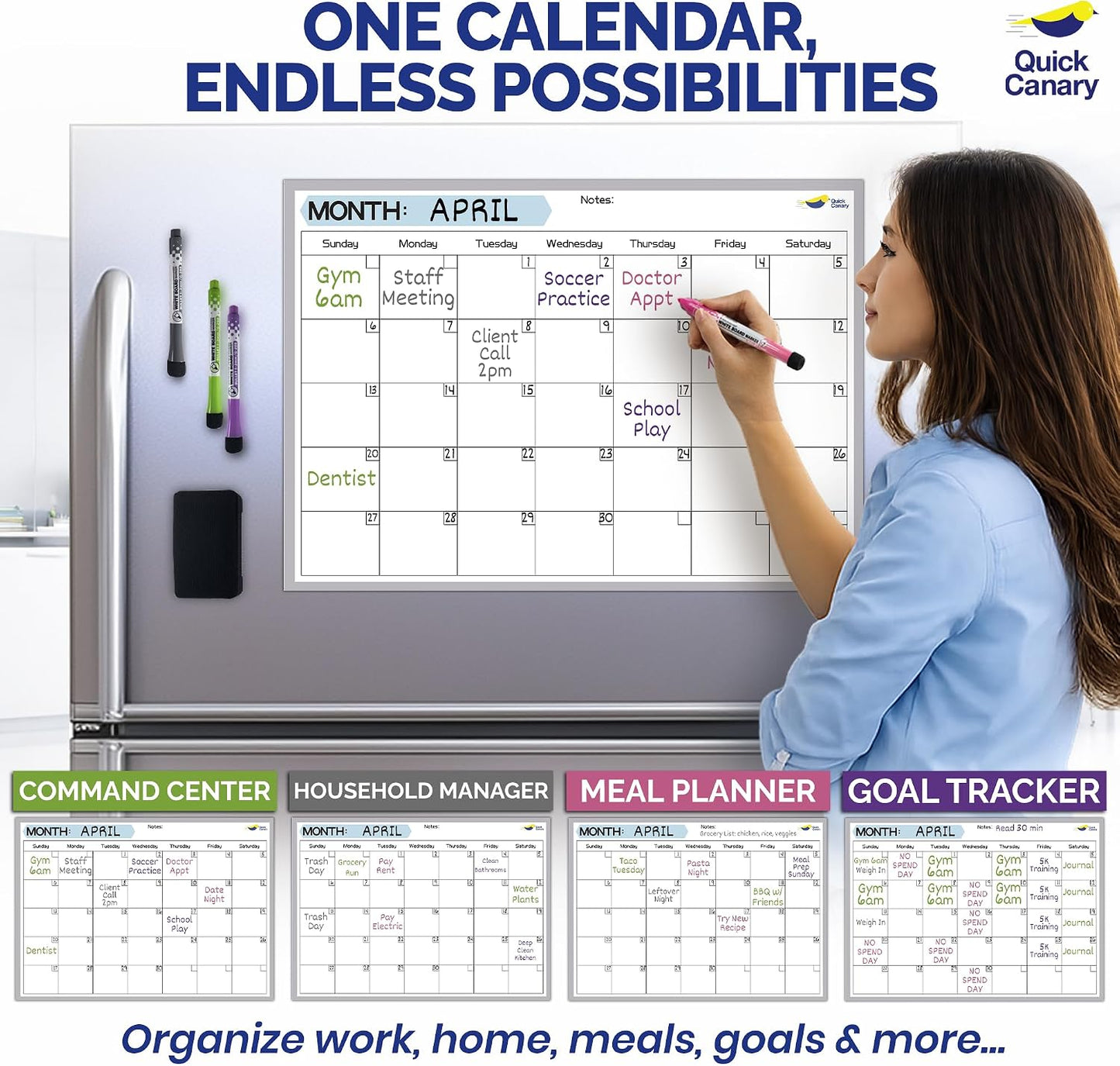 Large Magnetic Weekly Planner for Fridge, Dry Erase Whiteboard | 17x12" Stain-Resistant Surface, Strong Full-Back Magnet, 7-Day Weekly Planner for Meals & Chores, 4 Markers & Eraser