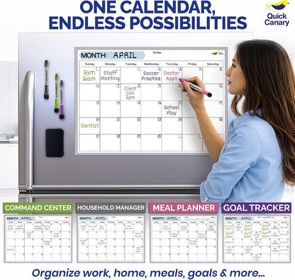 Large Magnetic Weekly Planner for Fridge, Dry Erase Whiteboard | 17x12" Stain-Resistant Surface, Strong Full-Back Magnet, 7-Day Weekly Planner for Meals & Chores, 4 Markers & Eraser
