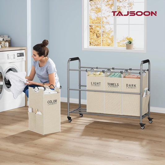 4 Bag Laundry Sorter Cart, Laundry Sorter 4 Sections, 4 Colors | Laundry Hamper Sorter with Heavy Duty Lockable Wheels, Laundry Separator with Removable Bags, Bedroom, Laundry Room, Bathroom