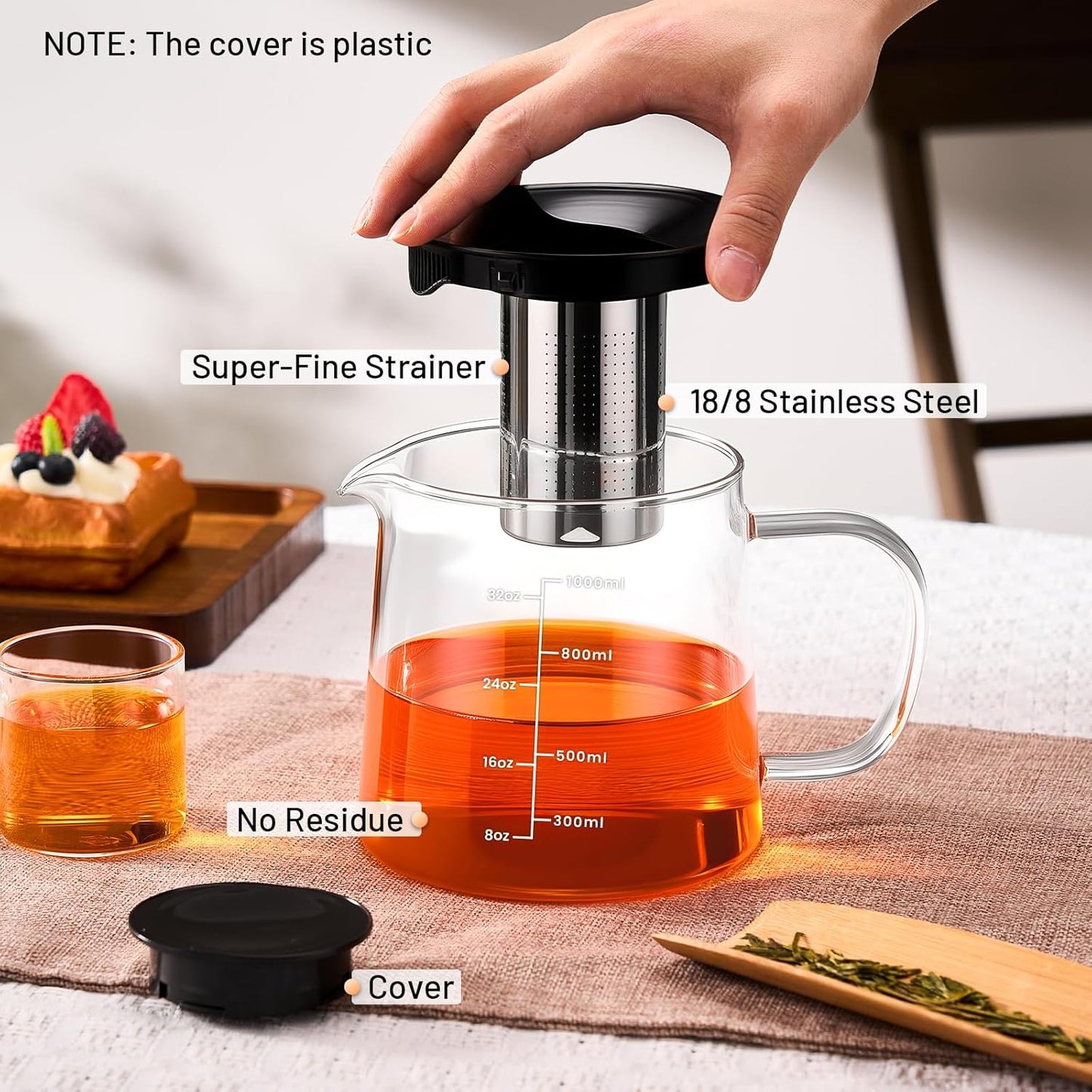 PARACITY Glass Teapot Stovetop 22 OZ/650ml, Tea pot with Removable 18/8 Stainless Steel Infuser, Borosilicate Clear Tea Kettle, Teapot Blooming and Loose Leaf Tea Maker Tea Brewer for Camping, Travel | Clear small tea kettle with infuser and tea pot with