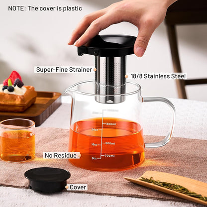 PARACITY Glass Teapot Stovetop 22 OZ/650ml, Tea pot with Removable 18/8 Stainless Steel Infuser, Borosilicate Clear Tea Kettle, Teapot Blooming and Loose Leaf Tea Maker Tea Brewer for Camping, Travel | Clear small tea kettle with infuser and tea pot with