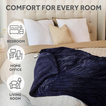 Sunbeam Royal Posh Dove Grey Heated Personal Throw / Blanket, Cozy-Warm, Adjustable Heat Settings