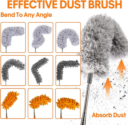 Retractable Gap Dust Cleaner, 3 Microfiber Cloths, 30-100 Inch Handle, Gray | Retractable Duster Brush with Washable Replaceable Head Cleans Under Appliances, Sofas, Beds, Refrigerators and Furniture