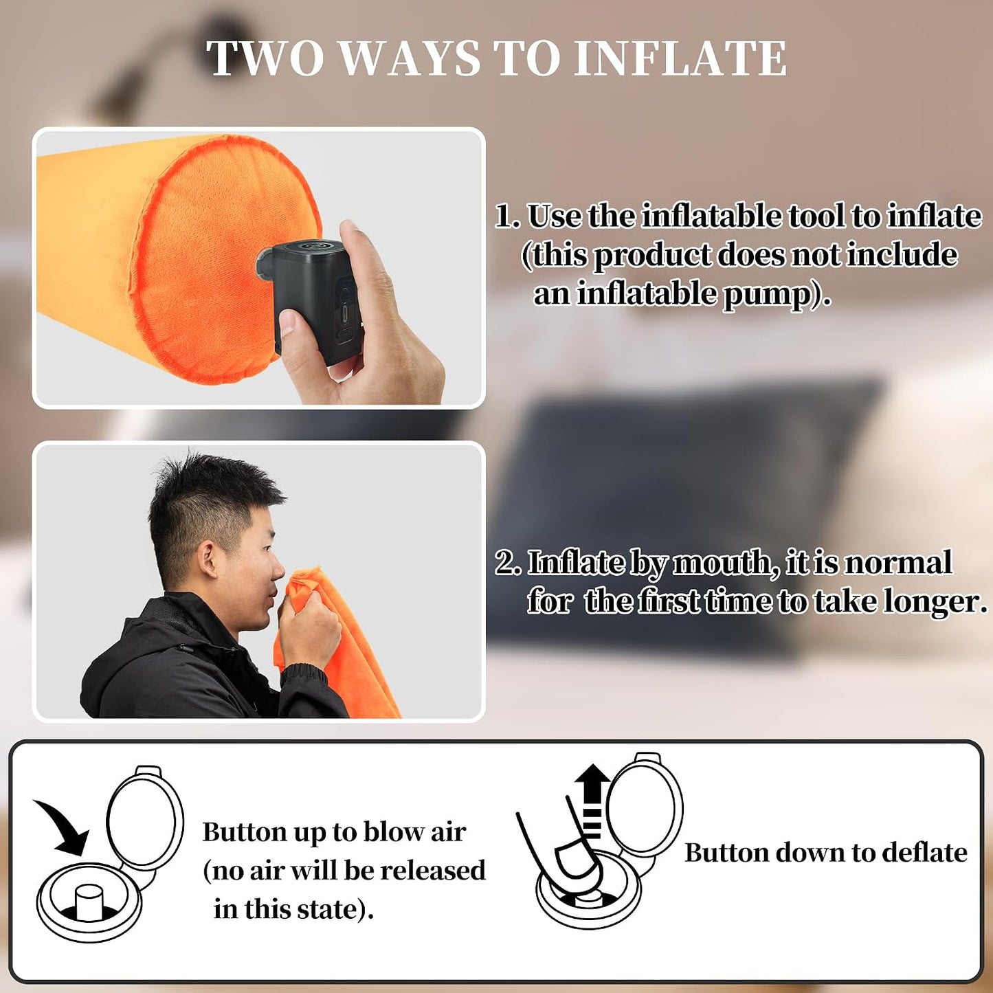 ONTYZZ Inflatable Round Neck Pillow Cervical Roll Pillow, 4.9 * 14.96 inch | Cylinder Bolster Pillow for Head, Neck, Back, Legs and Yoga, Grey