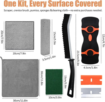 Heavy Duty Oven Cleaner Brush Set,Oven Cleaning Kits,Oven Cleaning Tools Accessories with Razor Blade Scraper,Crevice Cleaning Brush,Pumice Stone,Microfiber Cleaning Cloth,Scrub Sponges