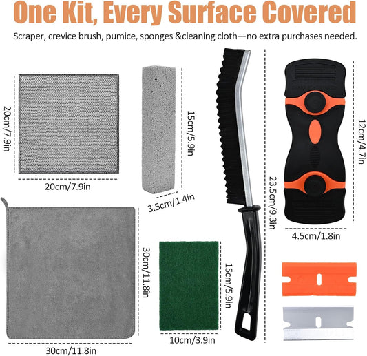 Heavy Duty Oven Cleaner Brush Set,Oven Cleaning Kits,Oven Cleaning Tools Accessories with Razor Blade Scraper,Crevice Cleaning Brush,Pumice Stone,Microfiber Cleaning Cloth,Scrub Sponges