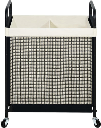 STO STO Laundry Hamper 2 Section, 100L Rolling Laundry Sorter Cart with Removable and Washable Liner Bag, Clothes Hamper with Wheels and Metal Handle for Laundry Room and Bedroom