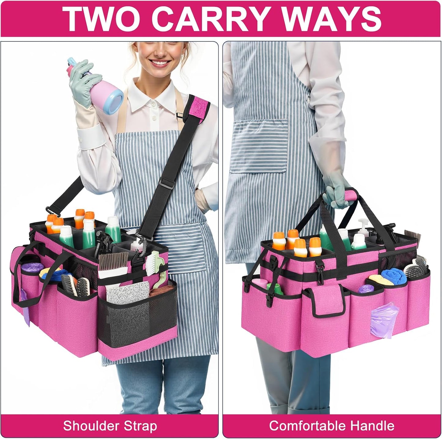 Cleaning Caddy Bag,Large Cleaning Supplies Organizer with Handle for Housekeepers,Purple