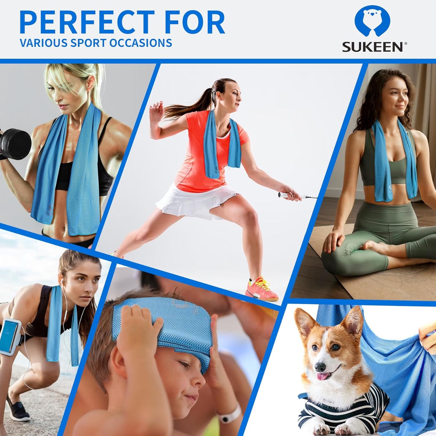 Sukeen 4 Pack Cooling Towels (40"x12"), Cooling Neck Wraps, Ice Towel, Soft Breathable Chilly Towel,Microfiber Towel for Yoga,Sport,Running,Gym,Workout,Camping,Fitness,Workout & More Activities