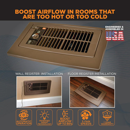 Suncourt Flush Fit Register Booster Fan, Adapter Plate, Brown (HC500-BPL)