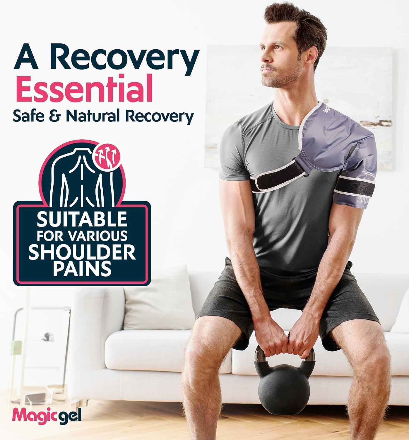 Magic Gel Ice Pack | Reusable, Flexible & Long Lasting for Rotator Cuff Injuries, Bursitis and Swelling | Hot or Cold Therapy Compression Wrap for Left or Right Shoulder