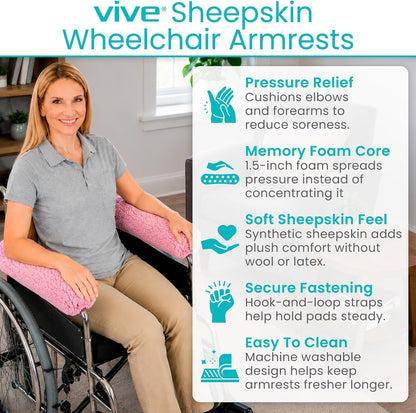 Vive Wheelchair Armrest Pads (2 PCS) - Memory Foam Sheepskin Cushion