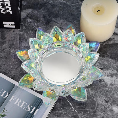 OwnMy Crystal Lotus Flower Candle Holder for Pillar Candles up to 3 Inch | Clear Lotus Flower Pillar Candle Holder Tea Light Holder, Glass Lotus Petal Votive Candle Stand for Wedding Party Home Decors