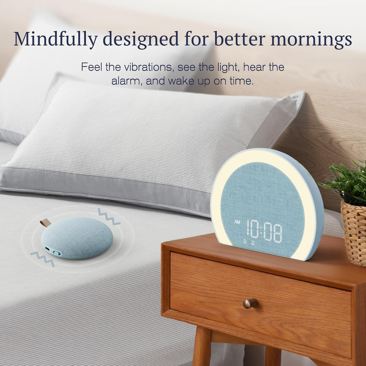 ANJANK Extra Loud Alarm Clock with Wireless Bed Shaker, Vibrating Dual Alarm with Light Wake Up for Heavy Sleepers & Hearing Impaired, 9-Color Night Light, 8 Sounds, 0-100% Dimmer, USB Charger