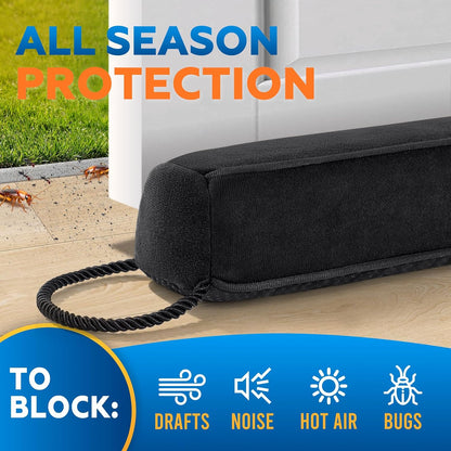 Comfyanno 38” Weighted Under Door Draft Stopper, 2.2lb Door Wind Blocker | Fits 3” Large Gap, Block Air Draft from Bottom Door, Fits Front Door, Bedroom Door, Interior Door, Easy to Install, Black