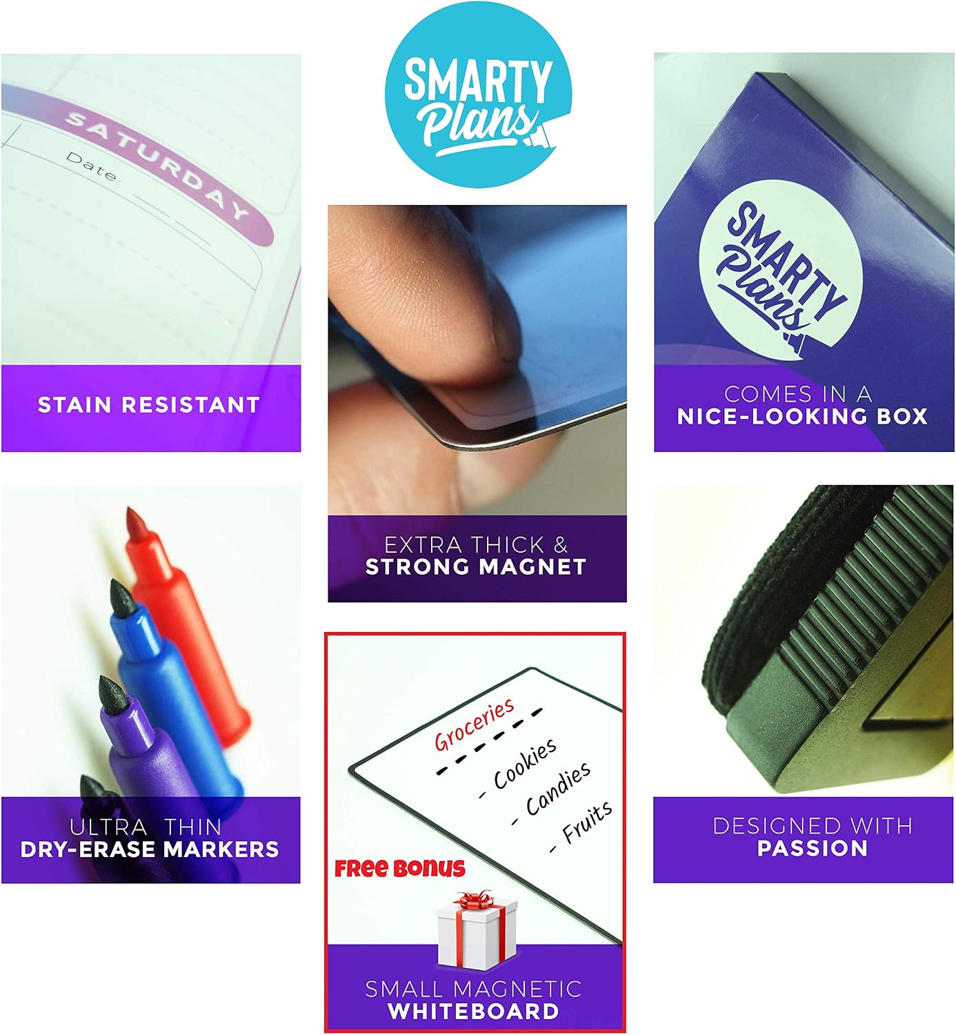 Dry Erase Weekly Extra Thick Magnetic Calendar for Refrigerator: 17x13 Two Week Planner and 6x9 White Board, 4 Fine Tip Markers and Eraser. Stain Resistant. Shipped Flat. (Monthly Planner)
