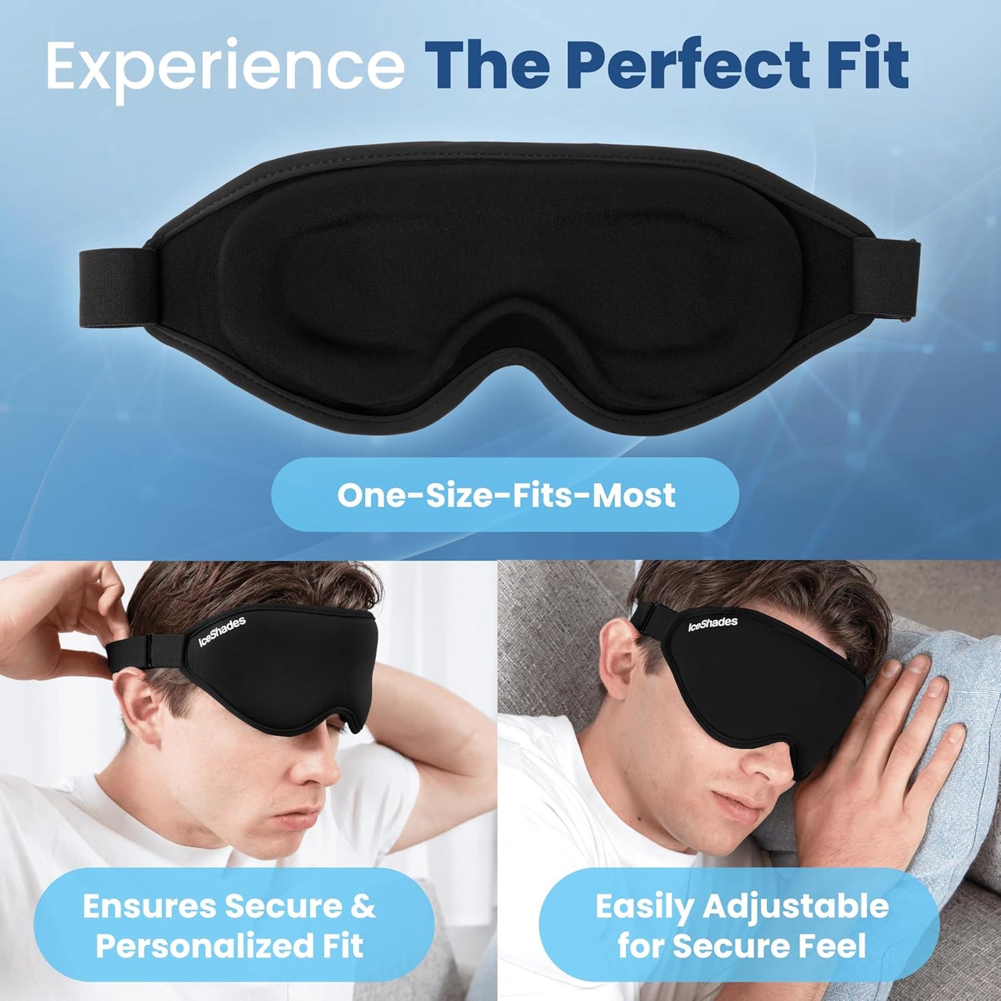 IceShades Cooling Gel Eye Mask for Migraine Relief, Tension & Hangover Migraine Mask, Cold Compress for Headache Dark Circles Tired Puffy Eyes, Reusable Ice Pack for Sleeping, Blue