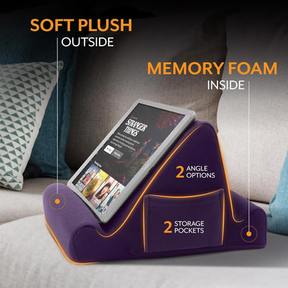 Brookstone Tablet Lap Cushion - Tablet/Phone/Ebook Holder for Bed, Flights, and Travel, Memory Foam Lap Desk for Reading and Hands Free Viewing, Compatible iPad and Kindle Accessories, Grey