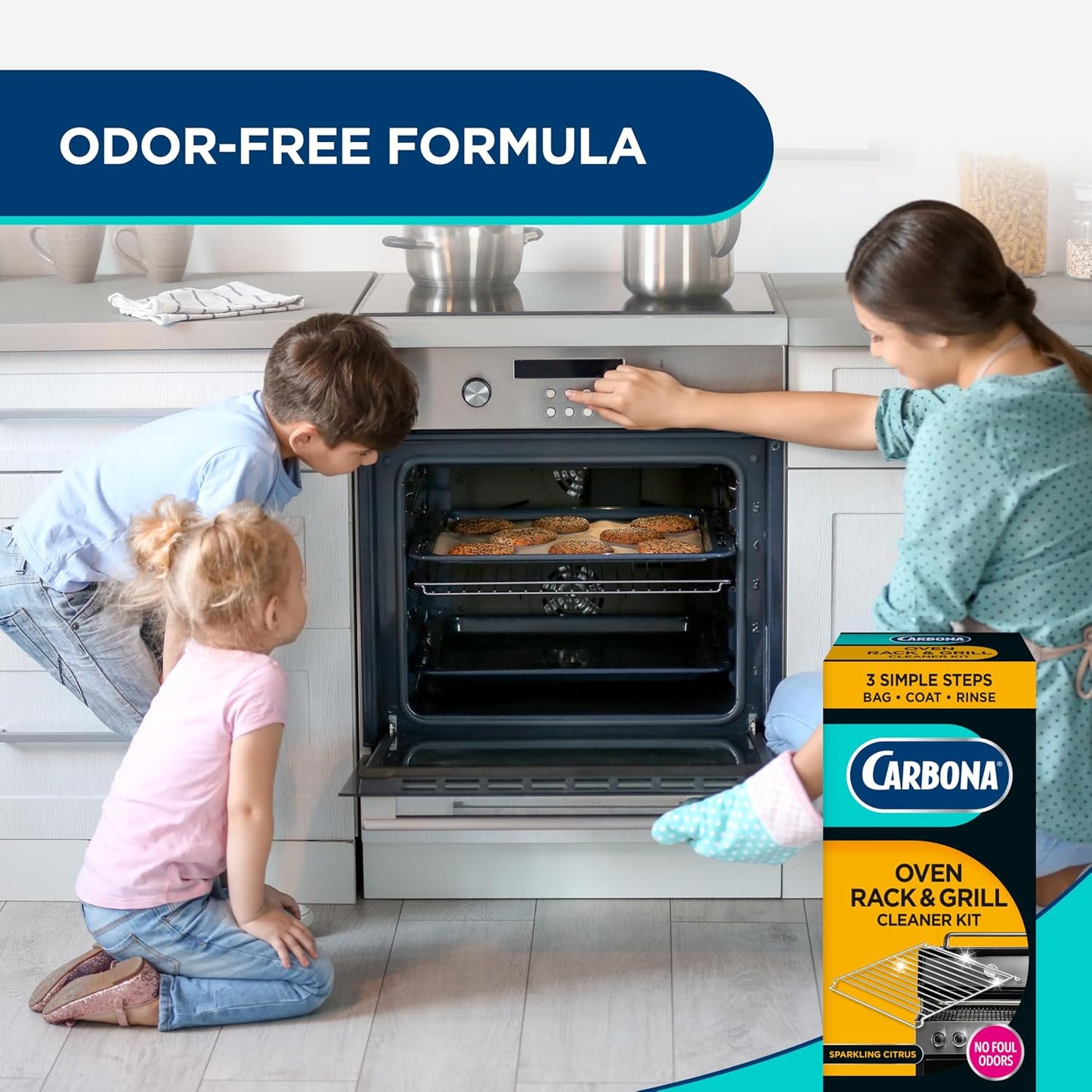 Carbona Oven Rack & Grill Cleaner Kit, Includes Bag & Gloves, Eliminates Thick Grease, Grime & Baked-On Food, Unscented Formula, No Scrubbing Required