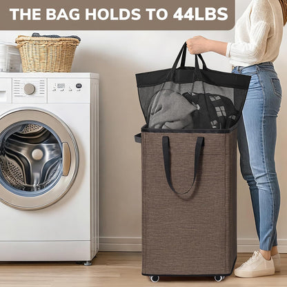 Goodpick 75L Laundry Basket with Wheels & Removable Wash Bag for Dorm | Rolling Laundry Basket with Handles for Dirty Clothes, Fodable Hamper for Laundry Room, Dorm Room Essentials, Grey