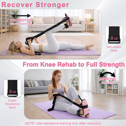 Knee Replacement Recovery Aids, Leg Stretcher Strap Kit | Adjustable Foot Cradle with 0 lb and 5 lb Resistance Bands, Range of Motion Training for Hip and Knee Exercises, Storage Bag