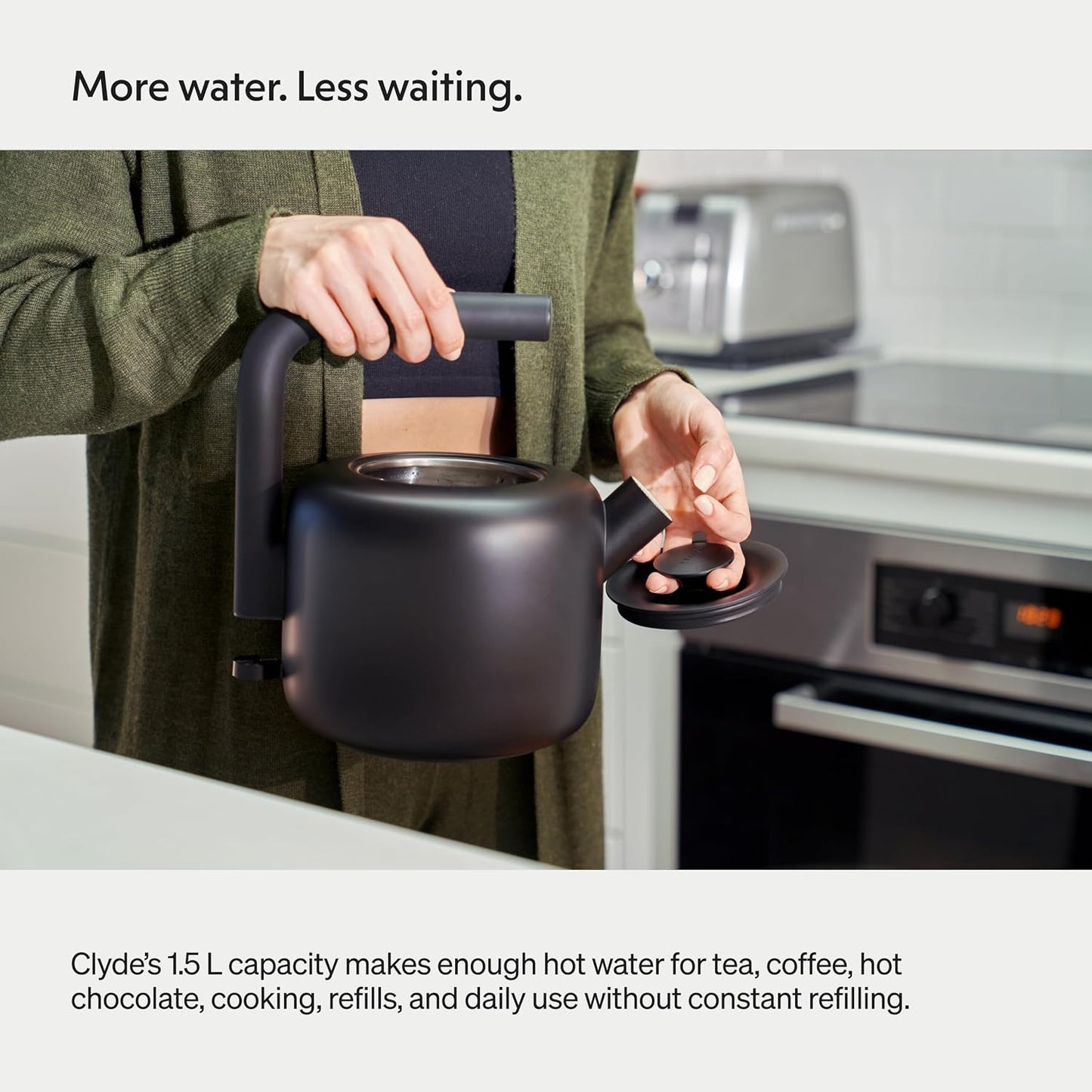 Fellow Clyde Electric Kettle 1.5 Liter - Fast Boil, Drip-Free Spout | Hot Water Tea Kettle for Tea & Coffee, Stainless Steel Water Boiler, Auto Shut-Off, BPA-Free, Cordless, Matte Black