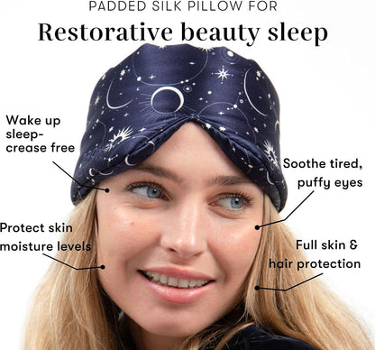 DROWSY Silk Sleep Mask - Face-Hugging, Padded Cocoon for Luxury Sleep in Total Darkness - 100% Pure Mulberry Silk, Skin-Hydrating & Adjustable (Midnight Blue)