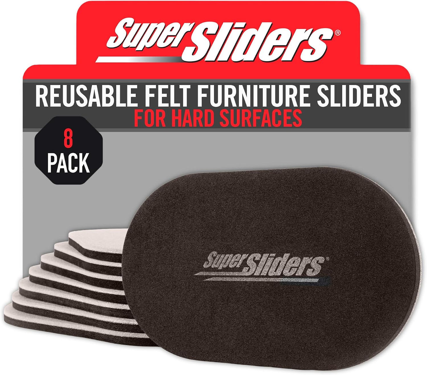 Super Sliders 5-3/4" x 9-1/2" XL Oval Reusable Furniture Sliders for Carpet, Anti-Slip Protective Furniture Moving Pads for Beds, Sofas, Dressers, Set of 4, Brown