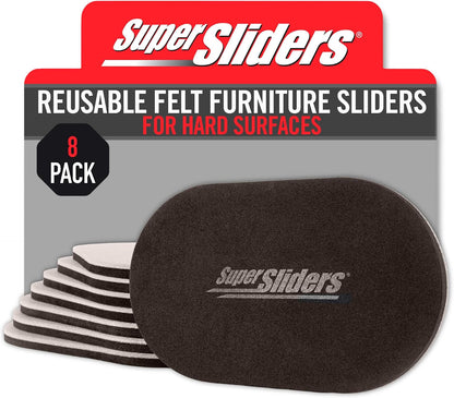 Super Sliders 5-3/4" x 9-1/2" XL Oval Reusable Furniture Sliders for Carpet, Anti-Slip Protective Furniture Moving Pads for Beds, Sofas, Dressers, Set of 4, Brown