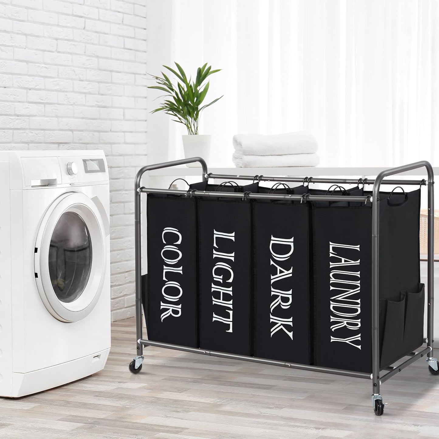STORAGE MANIAC 3 Section Laundry Sorter, 35.6 Gal (135 L) Laundry Hamper Cart with Heavy Duty Rolling Lockable Wheels and Removable Bags, Clothes Organizer Basket Separator Hamper, Gray