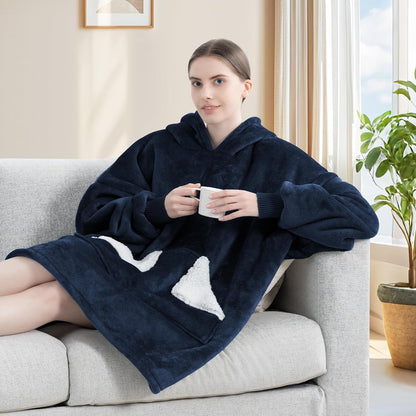 Wearable Blanket Hoodie, Oversized Sherpa Fleece Sweatshirt Blanket with Giant Hood Pocket and Sleeves for Adult, Warm & Cozy Grey Blanket Gifts for Women