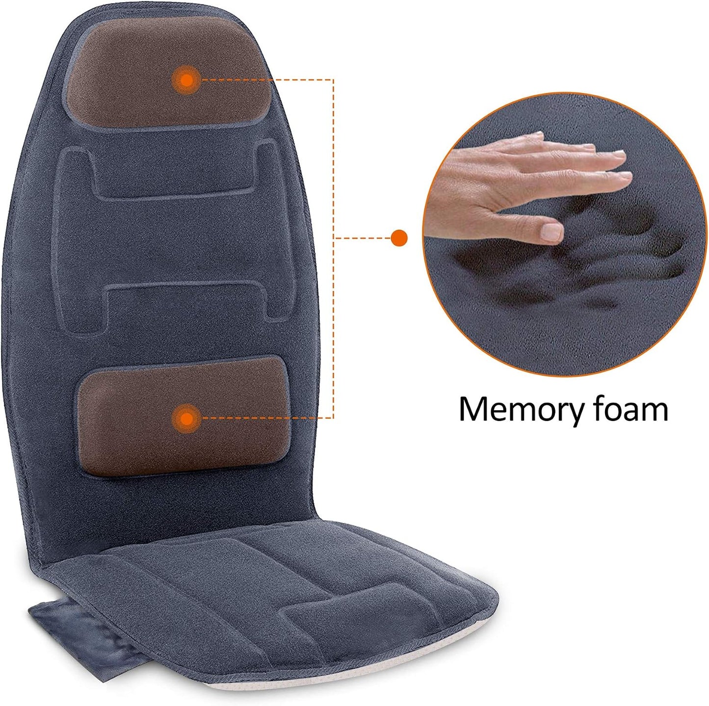 Snailax Massage Seat Cushion with Heat - Extra Memory Foam Support Pad in Neck and Lumbar,10 Vibration Massage Motors, 2 Heat Levels, Back Massager Chair Pad for Back | 【Gift for Men Women】10 Vibration Motors, 5 Massage Modes, Adjustable 3 Intensity,
