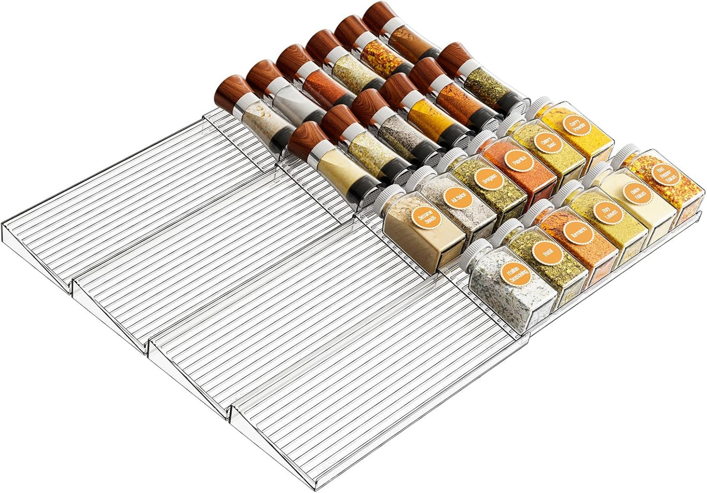 8 Pack Adjustable In Drawer Spice Organizer - Expandable From 11'' to 22'' - Acrylic Drawer Seasoning Organizer,Clear Spice Organization Tray for Cabinet Drawers Condiment,Nail Polish and Jar